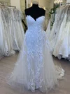 Trumpet/Mermaid Sweetheart Tulle Watteau Train Wedding Dress With Appliques Lace #UKM00028865