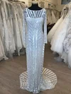 Sheath/Column Illusion Glitter Sweep Train Wedding Dress #UKM00028868