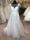 Ball Gown/Princess Illusion Tulle Sweep Train Wedding Dress With Appliques Lace #UKM00028879