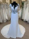 Sheath/Column Illusion Chiffon Court Train Wedding Dress With Beading #UKM00028885