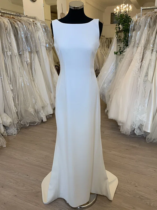 Sheath/Column Scoop Neck Stretch Crepe Sweep Train Wedding Dress #UKM00028896