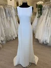 Sheath/Column Scoop Neck Stretch Crepe Sweep Train Wedding Dress #UKM00028896
