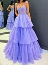 Ball Gown Sweetheart Tulle Tiered Prom Dresses With Appliques #UKM020124015