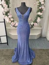 Mermaid V-neck Sparkly Sequin Prom Dresses With Appliques #UKM020124016