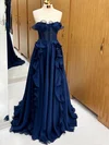 A-line Strapless Tulle Ruffle Prom Dresses #UKM020124017
