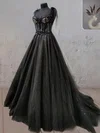 Black Ball Gown Sweetheart Tulle Corset Prom Dresses With Appliques #UKM020124018
