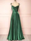 A-line Cowl Neck Satin Prom Dresses With Ruched #UKM020124024