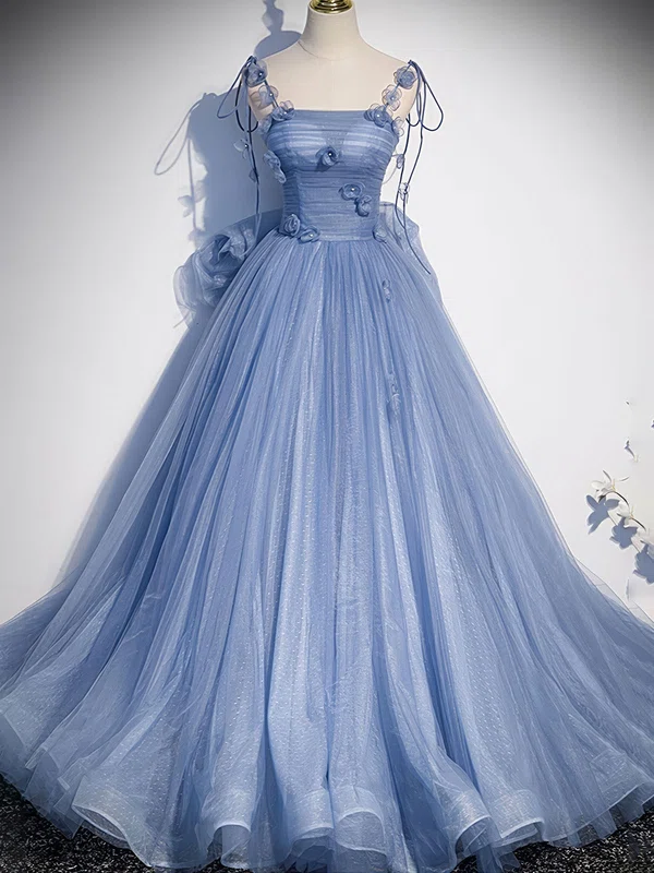 Ball Gown Square Neck Tulle 3D Floral Prom Dresses With Bow #UKM020124025