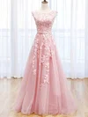 Ball Gown Scoop Neck Backless Tulle Prom Dresses With Appliques #UKM020124027