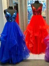 Ball Gown V-neck Tulle Ruffle Tiered Prom Dresses With Beading #UKM020124048