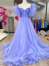 Ball Gown Sweetheart Puff Sleeve Tulle Prom Dresses With Ruched #UKM020124060