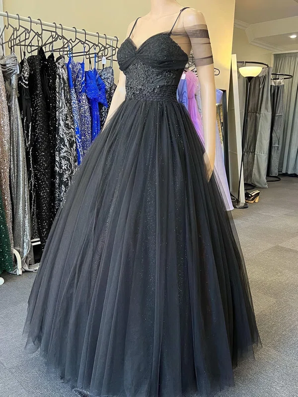 Glitter Black Ball Gown/Princess Sweetheart Appliques Prom Dresses #UKM020124067
