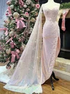 Sheath/Column One Shoulder Sparkly Sequin Prom Dresses With Appliques #UKM020124069