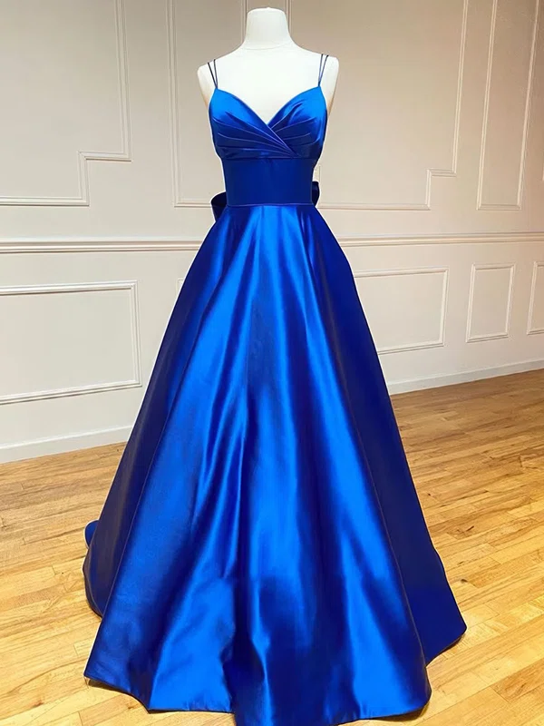 Ball Gown V-neck Satin Prom Dresses With Bow #UKM020124084