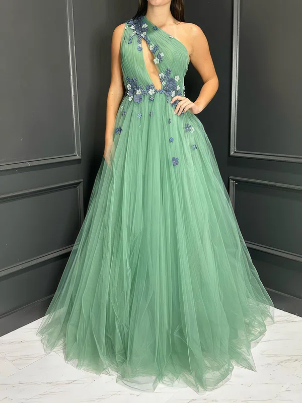 Ball Gown One Shoulder Tulle Cut Out 3D Floral Prom Dresses #UKM020124095