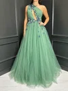 Ball Gown One Shoulder Tulle Cut Out 3D Floral Prom Dresses #UKM020124095