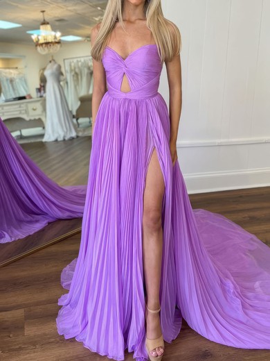 A-line Strapless Chiffon Cut Out Pleated Prom Dresses #UKM020124099