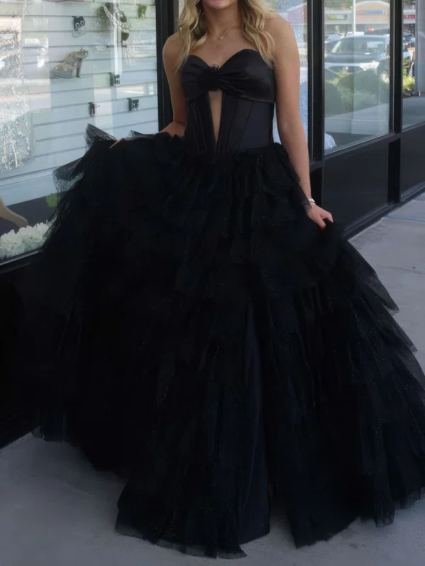Ball Gown Strapless Tulle Ruffle Tiered Prom Dresses #UKM020124110