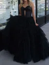 Ball Gown Strapless Tulle Ruffle Tiered Prom Dresses #UKM020124110