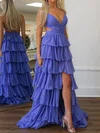Ball Gown V-neck Tulle Ruffle Tiered Prom Dresses #UKM020124116