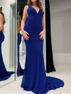 Glitter Sheath/Column Jersey V-neck Beaded Prom Dresses #UKM020124127