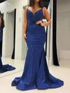 Glitter Trumpet/Mermaid Jersey V-neck Beaded Prom Dresses #UKM020124128