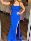 Sheath/Column Cowl Neck Satin Cut Out Prom Dresses With Ruched #UKM020124161