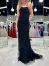 Sheath/Column Scoop Neck Tulle Prom Dresses With Appliques #UKM020124166