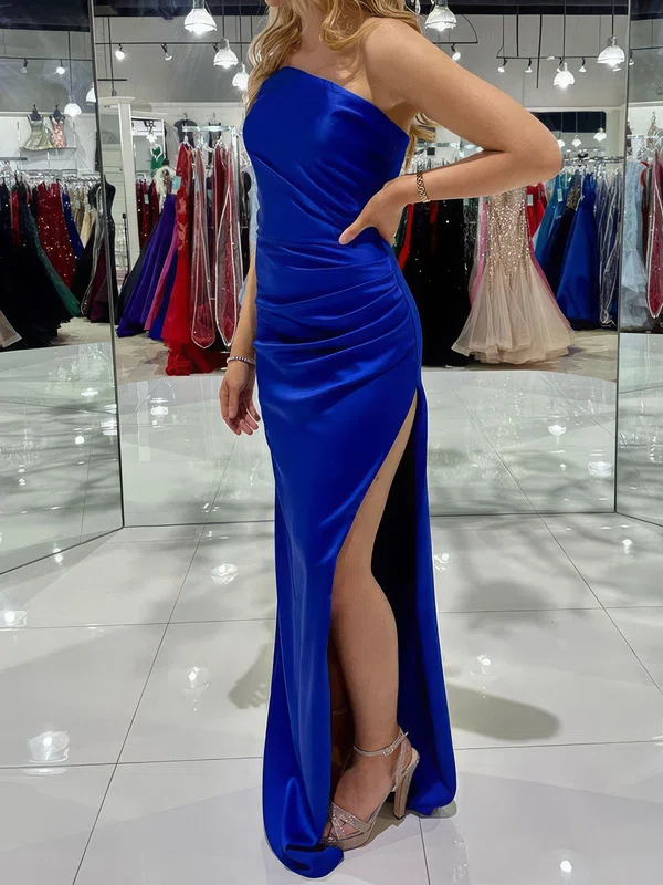 Sheath/Column Strapless Satin Prom Dresses With Ruched #UKM020124167