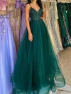 Ball Gown V-neck Tulle Prom Dresses With Appliques #UKM020124177