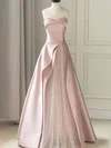 Ball Gown Strapless Satin Tulle Prom Dresses With Beading #UKM020124193