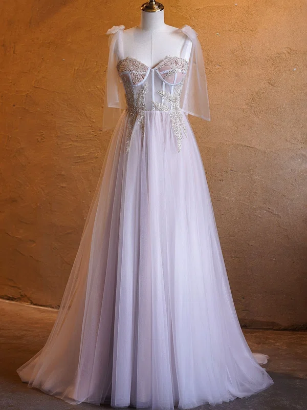 Ball Gown Sweetheart Tulle Prom Dresses With Appliques #UKM020124195