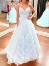 Ball Gown V-neck Tulle Ruffle Tiered Prom Dresse #UKM020124217