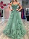 Ball Gown Strapless Tulle 3D Floral Prom Dresses With Ruched #UKM020124219