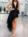 Ball Gown V-neck Tulle Asymmetrical Tiered Prom Dresses #UKM020124228