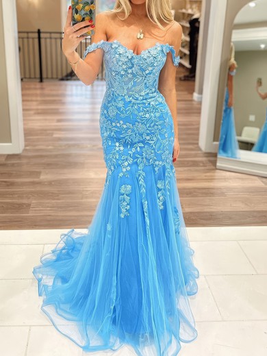 Mermaid Off-the-shoulder Tulle Prom Dresses With Appliques #UKM020124246