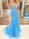 Mermaid Off-the-shoulder Tulle Prom Dresses With Appliques #UKM020124246