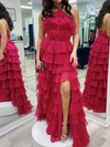 Ball Gown Halter Chiffon Ruffle Tiered Prom Dresses #UKM020124251