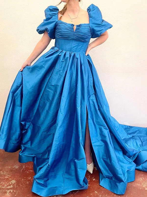 Ball Gown Sweetheart Satin Cut Out Prom Dresses With Puff Sleeve #UKM020124277