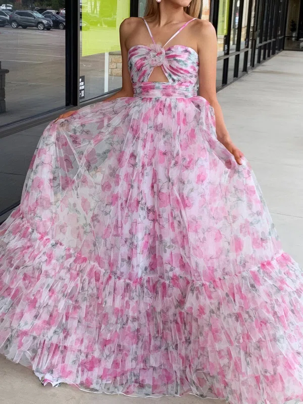Ball Gown Halter Tulle Floral Tiered Prom Dresses #UKM020124282