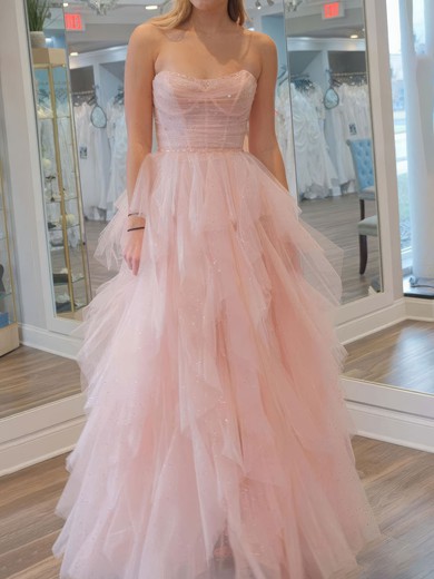 Princess Strapless Tulle Ruffle Prom Dresses #UKM020124290