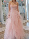 Princess Strapless Tulle Ruffle Prom Dresses #UKM020124290