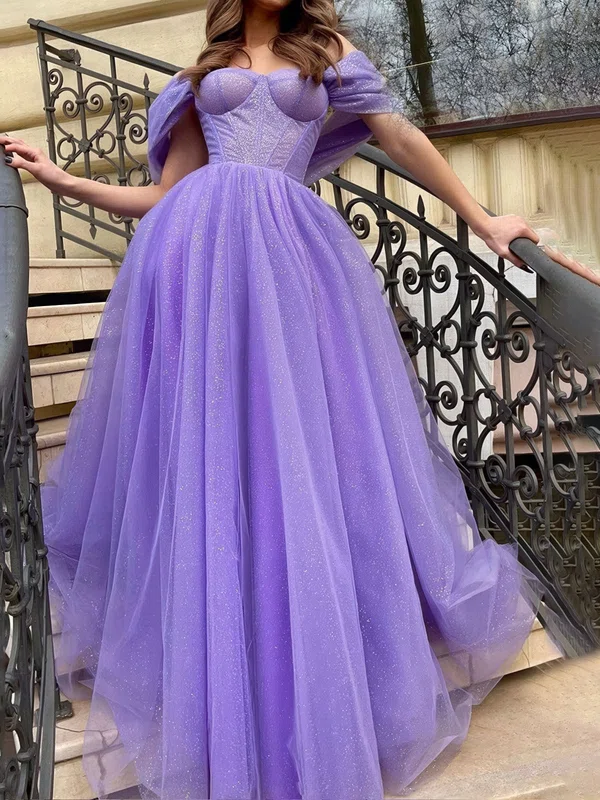 Ball Gown Off-the-shoulder Tulle Corset Prom Dresses With Ruched #UKM020124297
