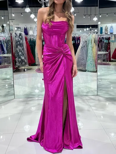 Sheath/Column Strapless Satin Corset Prom Dresses With Ruched #UKM020124302