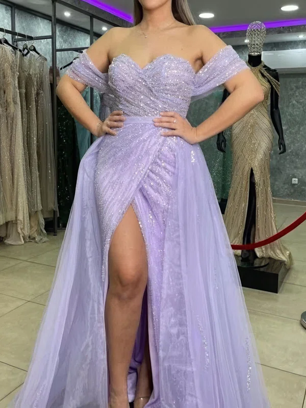 Ball Gown Off-the-shoulder Tulle Prom Dresses With Ruched #UKM020124310