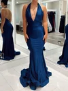 Mermaid Halter Backless Satin Prom Dresses With Ruched #UKM020124324