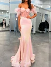 Mermaid Off-the-shoulder Sparkly Sequin Prom Dresses With Feather #UKM020124380