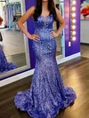 Mermaid V-neck Sparkly Sequin Prom Dresses #UKM020124392