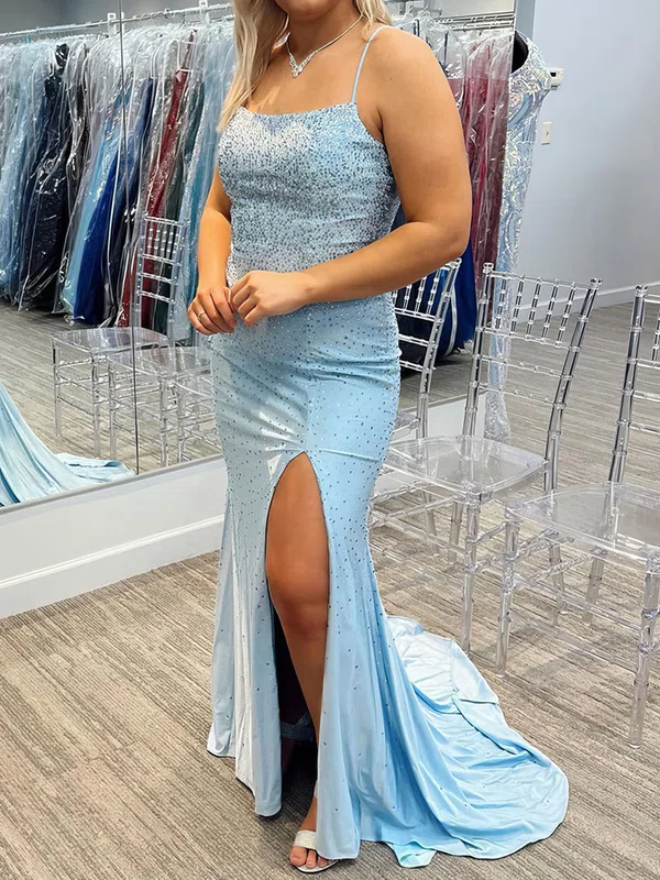 Sheath/Column Square Neck Jersey Beaded Prom Dresses #UKM020124420