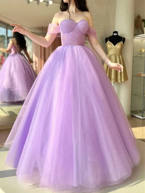 Ball Gown Off-the-shoulder Tulle Prom Dresses With Ruched #UKM020124440